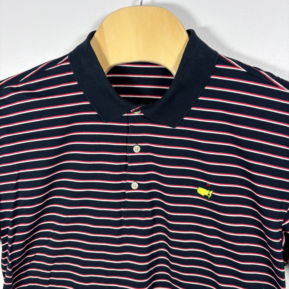 Masters Tournament Golf Polo Shirt Mens Navy Blue Red Striped Short Sleeve Logo